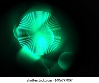 Shiny neon geometric waves template, vector