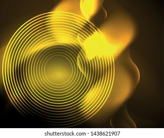 Plantilla de ondas geométricas de neón brillante, vector