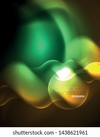 Shiny neon geometric waves template, vector