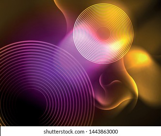 Shiny neon geometric waves template, vector