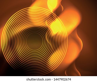 Shiny neon geometric waves template, vector