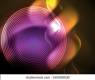 Shiny neon geometric waves template, vector