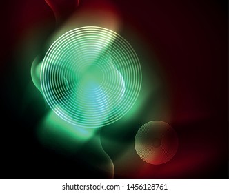 Shiny neon geometric waves template, vector