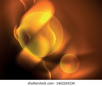 Plantilla de ondas geométricas de neón brillante, vector