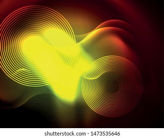 Shiny neon geometric waves template, vector