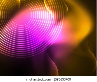 Plantilla de ondas geométricas de neón brillante, vector
