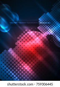 Círculos brillantes de neón, estructura de partículas de punto. Fondo abstracto de tecnología digital vectorial, fondo para presentación tecno o plantilla de banner web