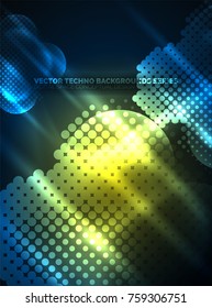 Shiny neon glowing circles, dot particles structure. Vector digital technology abstract background, backdrop for techno presentation or web banner template
