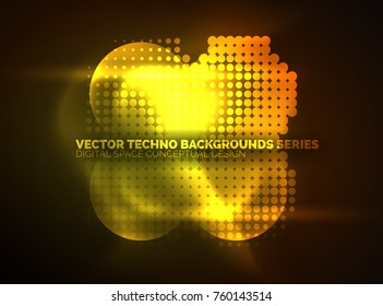 Shiny neon glowing circles, dot particles structure. Vector digital technology abstract background, backdrop for techno presentation or web banner template