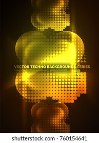 Shiny neon glowing circles, dot particles structure. Vector digital technology abstract background, backdrop for techno presentation or web banner template