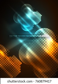 Shiny neon glowing circles, dot particles structure. Vector digital technology abstract background, backdrop for techno presentation or web banner template