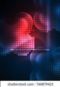 Shiny neon glowing circles, dot particles structure. Vector digital technology abstract background, backdrop for techno presentation or web banner template