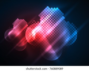 Círculos brillantes de neón, estructura de partículas de punto. Fondo abstracto de tecnología digital vectorial, fondo para presentación tecno o plantilla de banner web