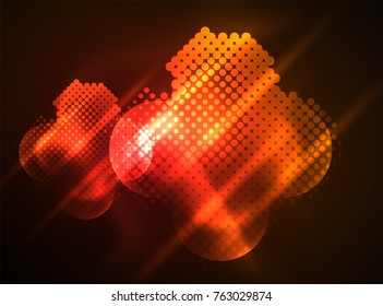 Círculos brillantes de neón, estructura de partículas de punto. Fondo abstracto de tecnología digital vectorial, fondo para presentación tecno o plantilla de banner web
