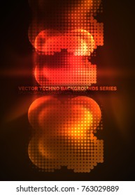 Shiny neon glowing circles, dot particles structure. Vector digital technology abstract background, backdrop for techno presentation or web banner template