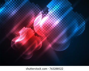 Shiny neon glowing circles, dot particles structure. Vector digital technology abstract background, backdrop for techno presentation or web banner template