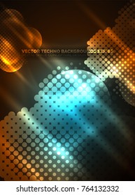 Círculos brillantes de neón, estructura de partículas de punto. Fondo abstracto de tecnología digital vectorial, fondo para presentación tecno o plantilla de banner web