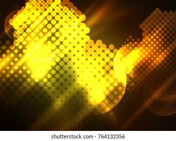Shiny neon glowing circles, dot particles structure. Vector digital technology abstract background, backdrop for techno presentation or web banner template