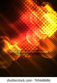 Shiny neon glowing circles, dot particles structure. Vector digital technology abstract background, backdrop for techno presentation or web banner template