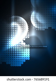Shiny neon glowing circles, dot particles structure. Vector digital technology abstract background, backdrop for techno presentation or web banner template