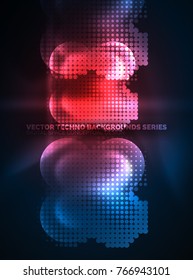 Shiny neon glowing circles, dot particles structure. Vector digital technology abstract background, backdrop for techno presentation or web banner template