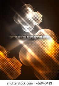 Shiny neon glowing circles, dot particles structure. Vector digital technology abstract background, backdrop for techno presentation or web banner template