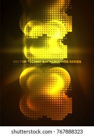 Shiny neon glowing circles, dot particles structure. Vector digital technology abstract background, backdrop for techno presentation or web banner template