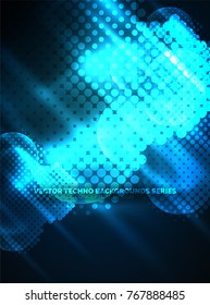 Círculos brillantes de neón, estructura de partículas de punto. Fondo abstracto de tecnología digital vectorial, fondo para presentación tecno o plantilla de banner web