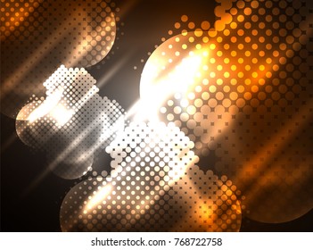 Círculos brillantes de neón, estructura de partículas de punto. Fondo abstracto de tecnología digital vectorial, fondo para presentación tecno o plantilla de banner web