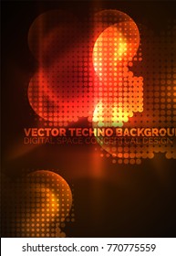 Shiny neon glowing circles, dot particles structure. Vector digital technology abstract background, backdrop for techno presentation or web banner template