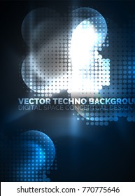 Shiny neon glowing circles, dot particles structure. Vector digital technology abstract background, backdrop for techno presentation or web banner template