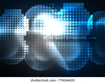 Shiny neon glowing circles, dot particles structure. Vector digital technology abstract background, backdrop for techno presentation or web banner template