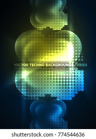 Círculos brillantes de neón, estructura de partículas de punto. Fondo abstracto de tecnología digital vectorial, fondo para presentación tecno o plantilla de banner web