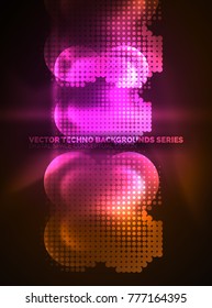 Shiny neon glowing circles, dot particles structure. Vector digital technology abstract background, backdrop for techno presentation or web banner template