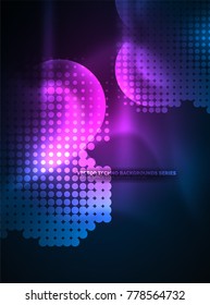 Leuchtende Neonbläschen, Punktpartikelstruktur. Abstrakter Hintergrund für Vektorgrafik-Digitaltechnik, Hintergrund für Techno-Präsentation oder Webbanner-Vorlage