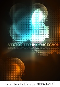 Shiny neon glowing circles, dot particles structure. Vector digital technology abstract background, backdrop for techno presentation or web banner template
