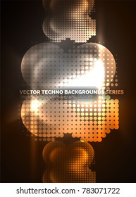 Shiny neon glowing circles, dot particles structure. Vector digital technology abstract background, backdrop for techno presentation or web banner template
