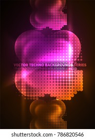 Shiny neon glowing circles, dot particles structure. Vector digital technology abstract background, backdrop for techno presentation or web banner template