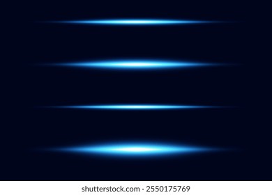 Shiny neon light lines, horizontal blue effect.