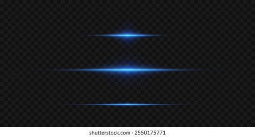 Shiny neon light lines, horizontal blue effect.