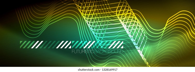 Fondo de luces de neón brillantes, diseño técnico, fondo de pantalla moderno para su proyecto, ilustración vectorial