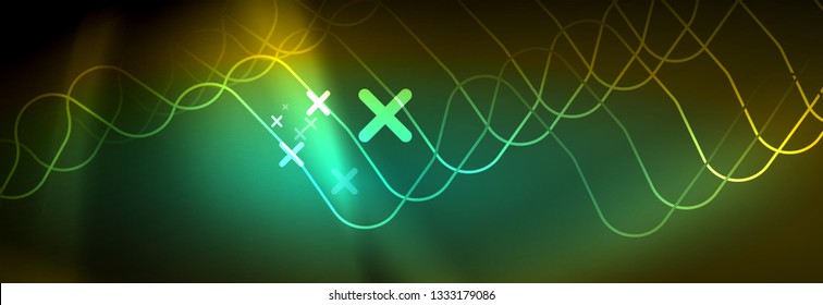 Fondo de luces de neón brillantes, diseño técnico, fondo de pantalla moderno para su proyecto, ilustración vectorial