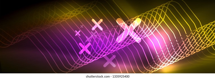 Fondo de luces de neón brillantes, diseño técnico, fondo de pantalla moderno para su proyecto, ilustración vectorial