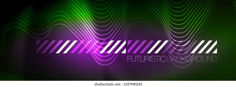 Fondo de luces de neón brillantes, diseño técnico, fondo de pantalla moderno para su proyecto, ilustración vectorial
