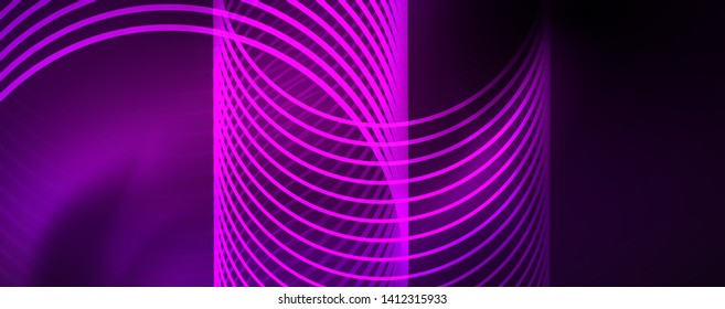 Shiny neon lights, dark abstract background with blurred magic neon light curved lines. Vector