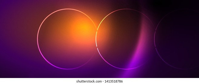Shiny neon lights, dark abstract background with blurred magic neon light curved lines. Vector
