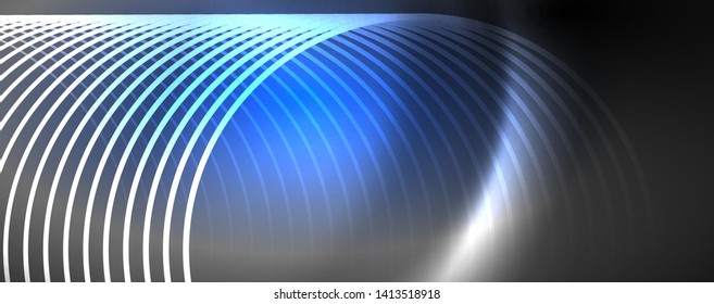 Shiny neon lights, dark abstract background with blurred magic neon light curved lines. Vector