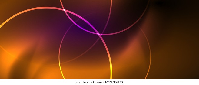 Shiny neon lights, dark abstract background with blurred magic neon light curved lines. Vector