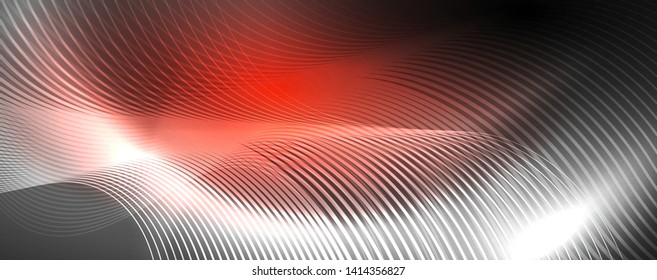 Shiny neon lights, dark abstract background with blurred magic neon light curved lines. Vector