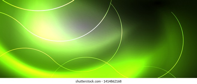 Shiny neon lights, dark abstract background with blurred magic neon light curved lines. Vector